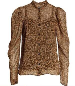Ted Baker Top Women 2 / S Ammbre Animal Print Button Up Blouse Puff Sleeve
